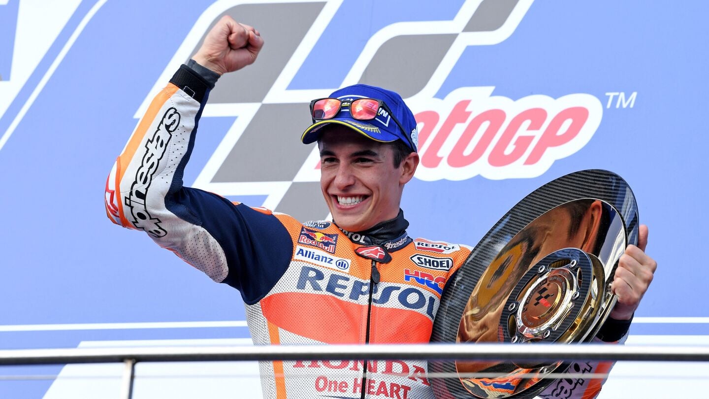 Marc M&aacute;rquez celebra una victoria en MotoGP