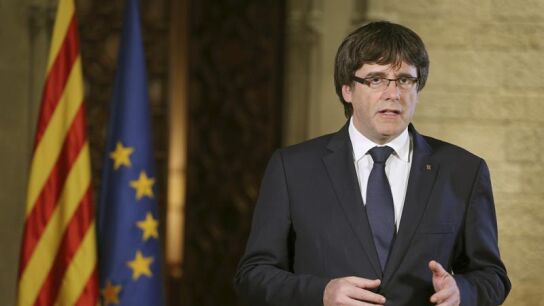El presidente de la Generalitat, Carles Puigdemont, durante una declaraci&oacute;n institucional 