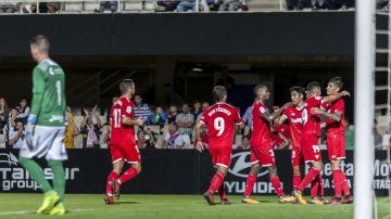 El Sevilla celebra un tanto en la victoria ante el Cartagena