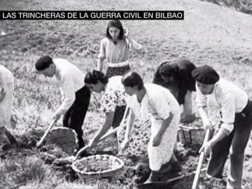 Cerca de 10.000 hombres mujeres y niños levantaron, alrededor de Bilbao, una línea de trincheras Cerca de 10.000 hombres mujeres y niños levantaron, alrededor de Bilbao, una línea de trincheras