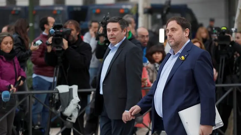 El vicepresidente cesado de la Generalitat de Cataluña, Oriol Junqueras, a su llegada a la sede de la Audiencia Nacional