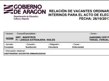 Oferta de empleo publicada por el departamento de Educación Cultura y Deporte del Gobierno de Aragón Oferta de empleo publicada por el departamento de Educación Cultura y Deporte del Gobierno de Aragón