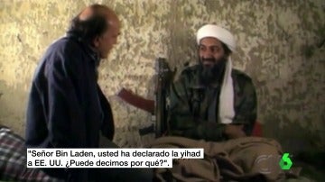 Imagen de Bin Laden en la que le preguntan si ha declarado la yihad a EEUU