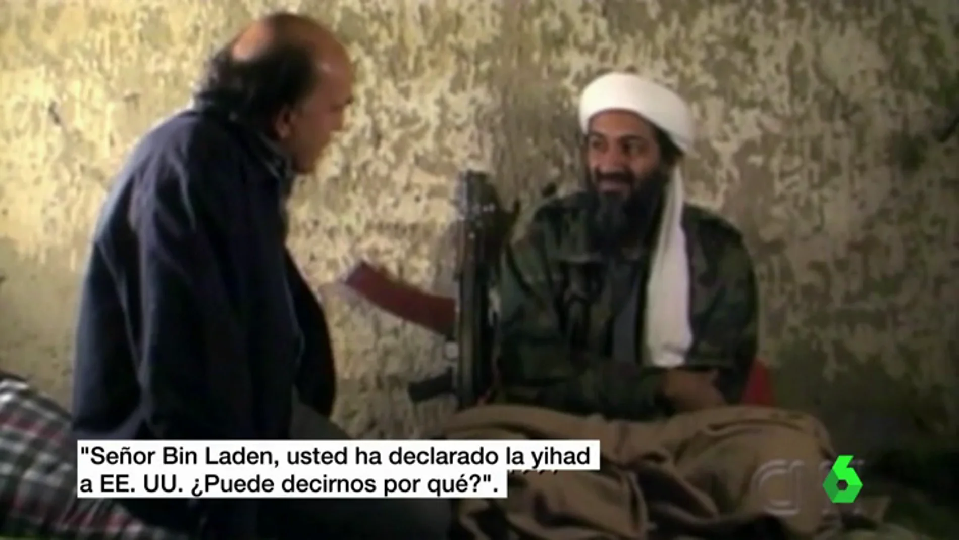 Imagen de Bin Laden en la que le preguntan si ha declarado la yihad a EEUU
