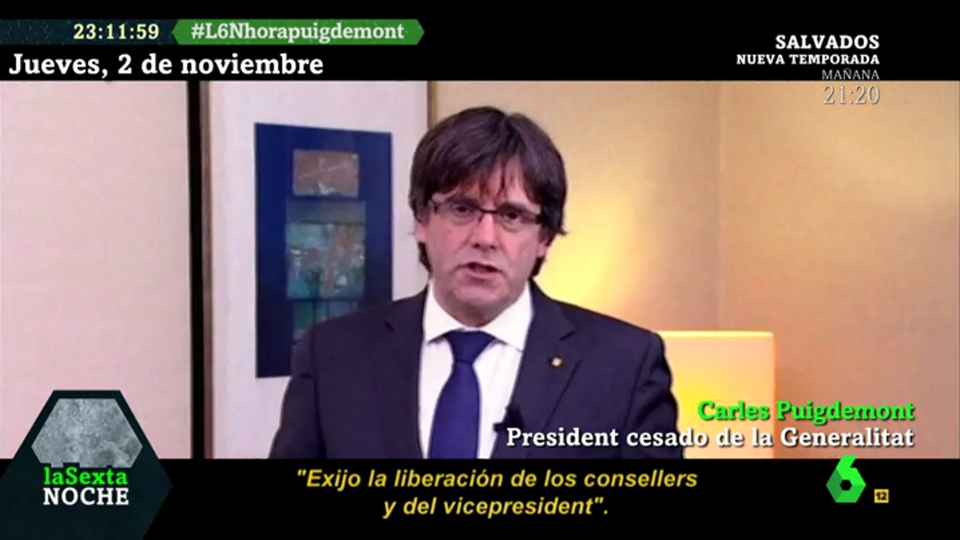 Carles Puigdemont pidiendo la liberación de Junqueras y los exconsellers encarcelados