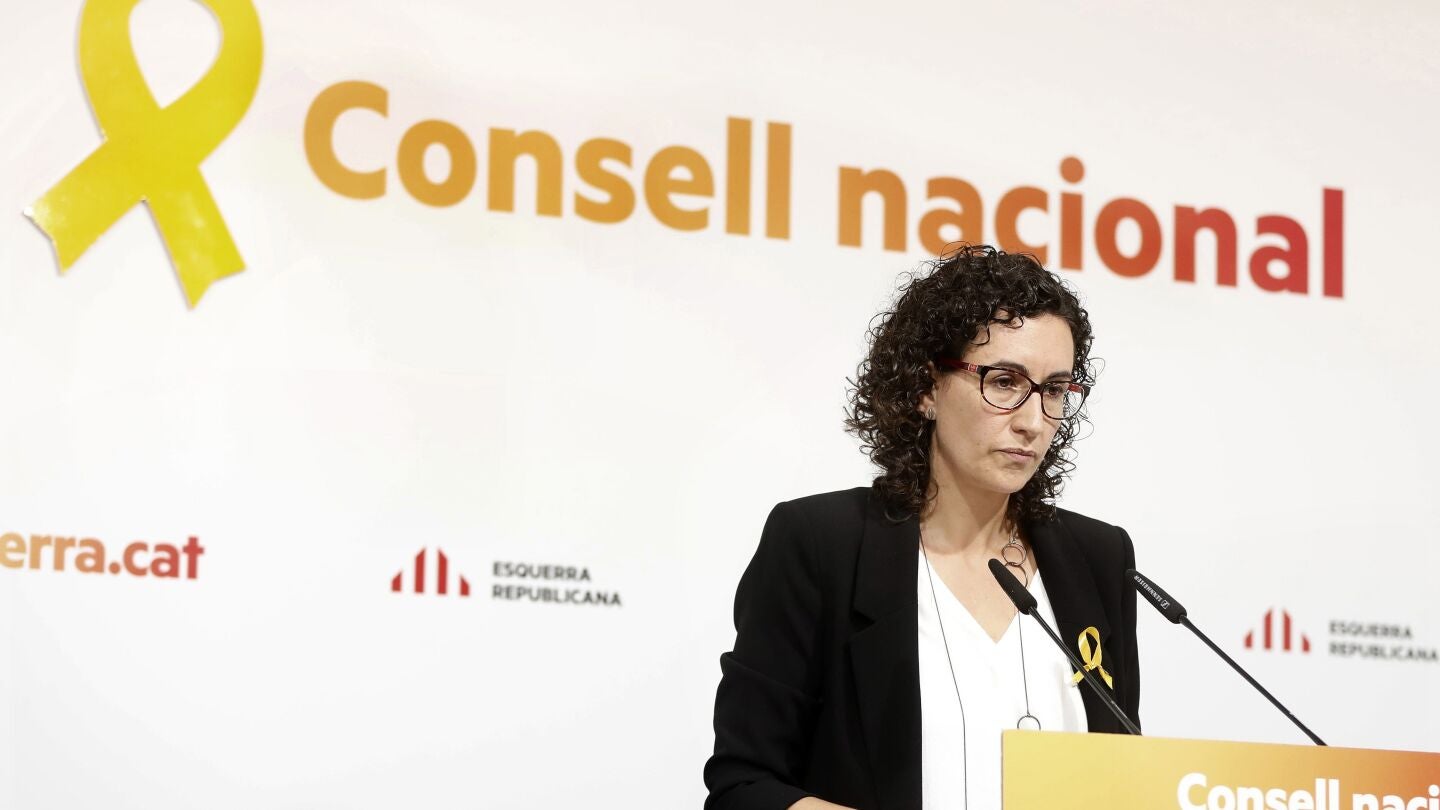 La secretaria general de ERC, Marta Rovira, durante su intervenci&oacute;n