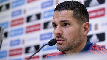 Vitolo, durante la rueda de prensa con la Selección