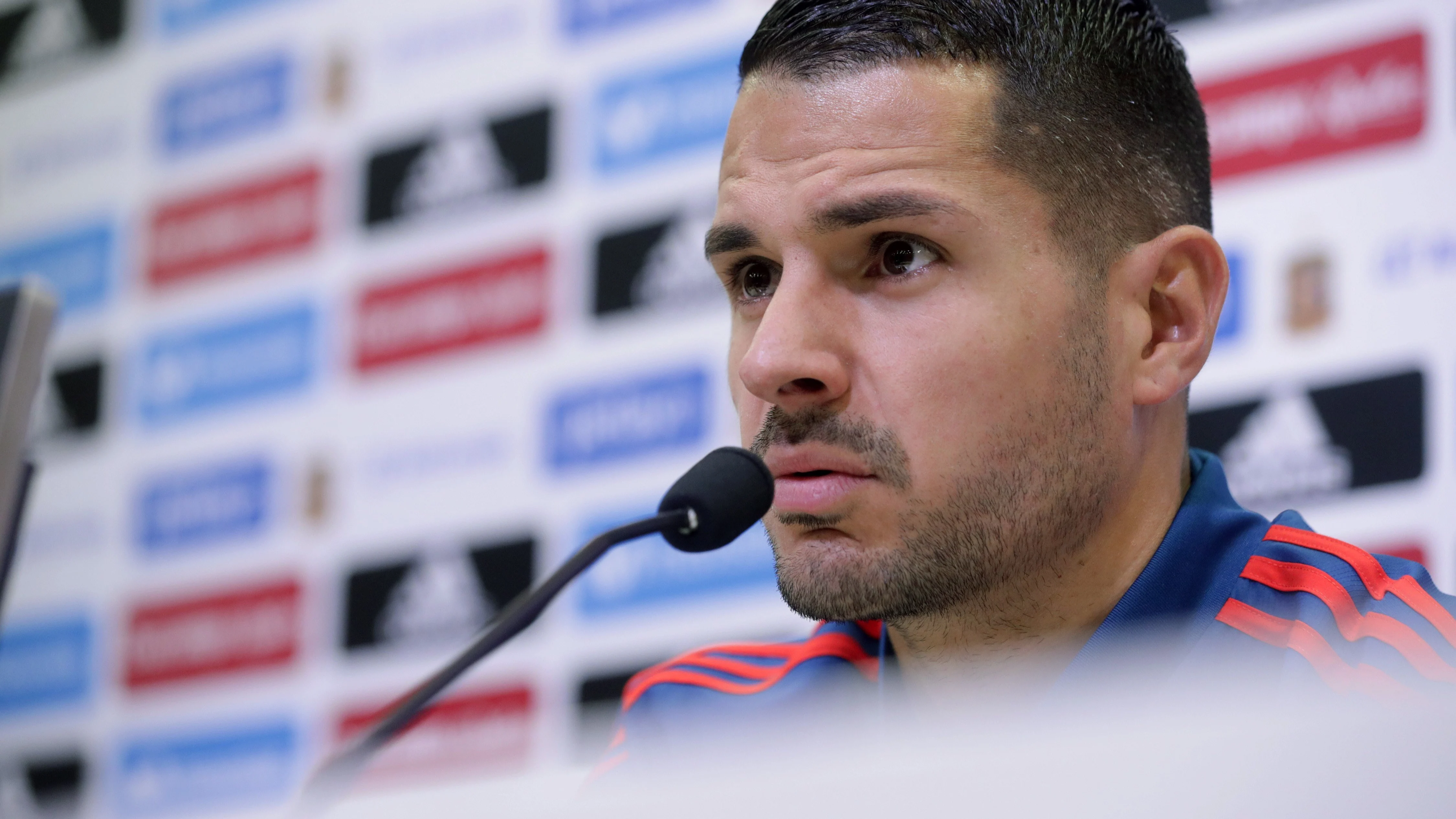 Vitolo, durante la rueda de prensa con la Selección