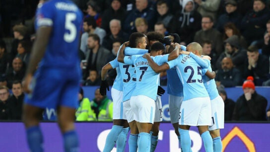 El Manchester City celebra un gol contra el Leicester