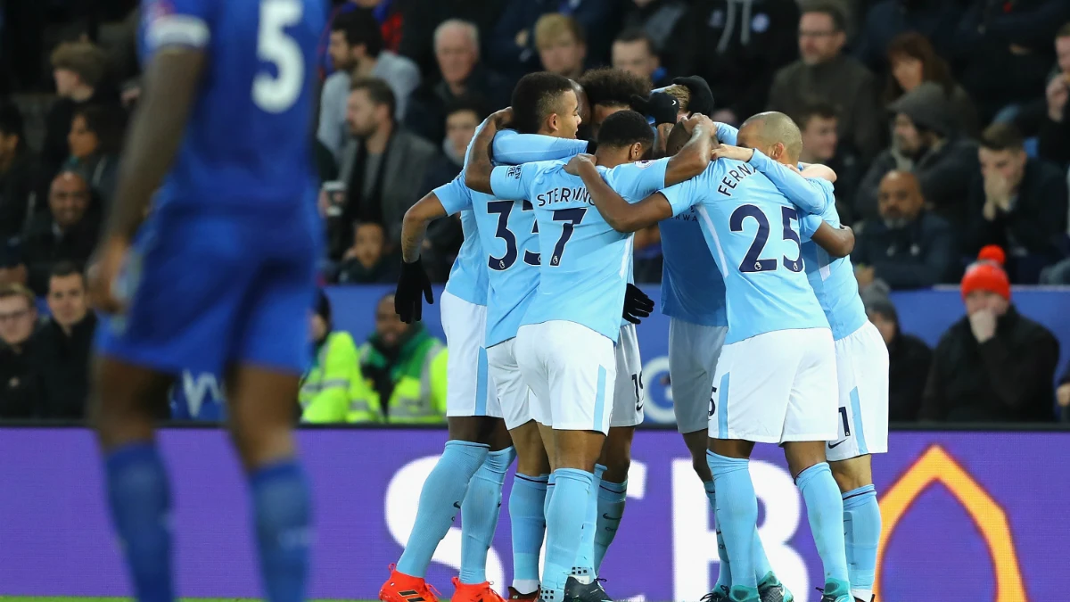 El Manchester City celebra un gol contra el Leicester