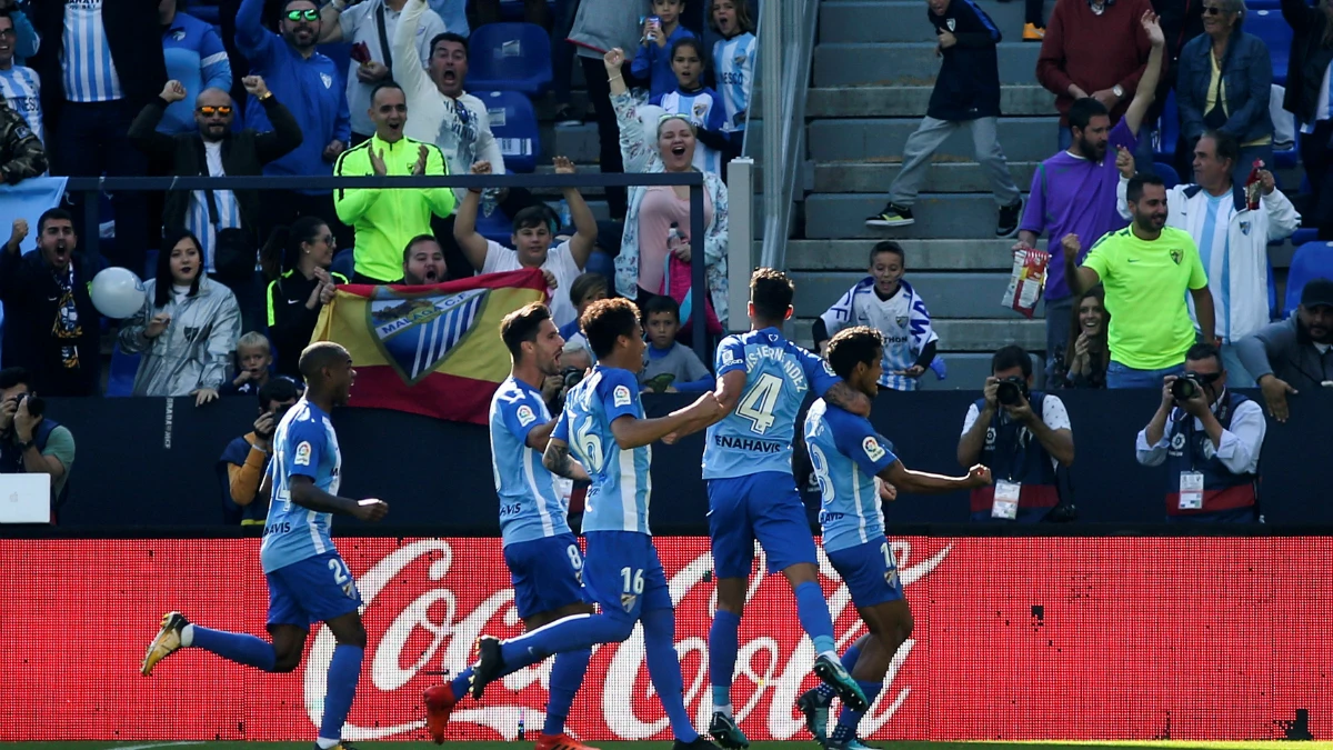 El Málaga celebra un gol