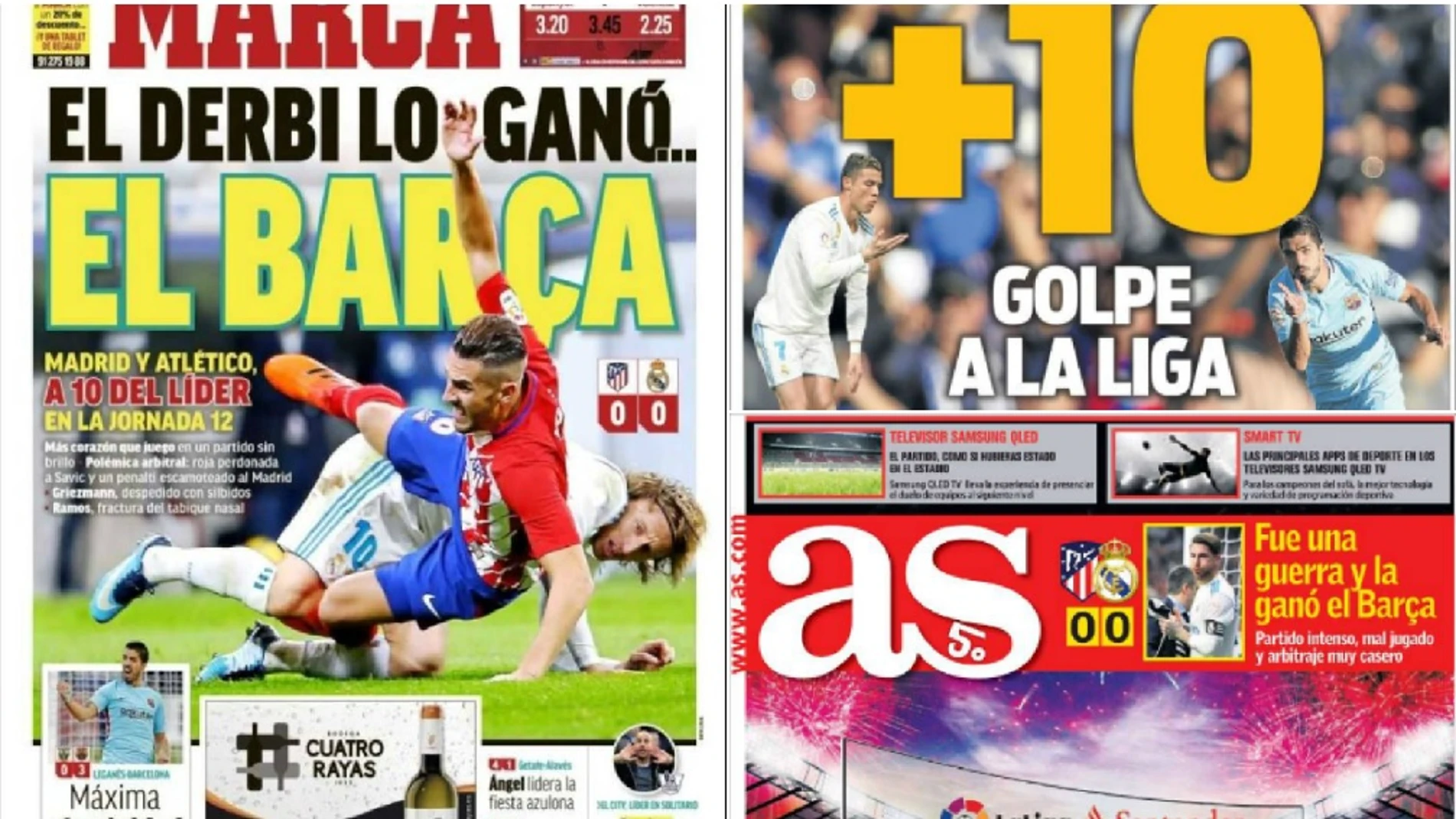 El empate en el derbi visto por la prensa: "El derbi lo el Barca", "+10" "Fue una guerra la ganó el Barça"