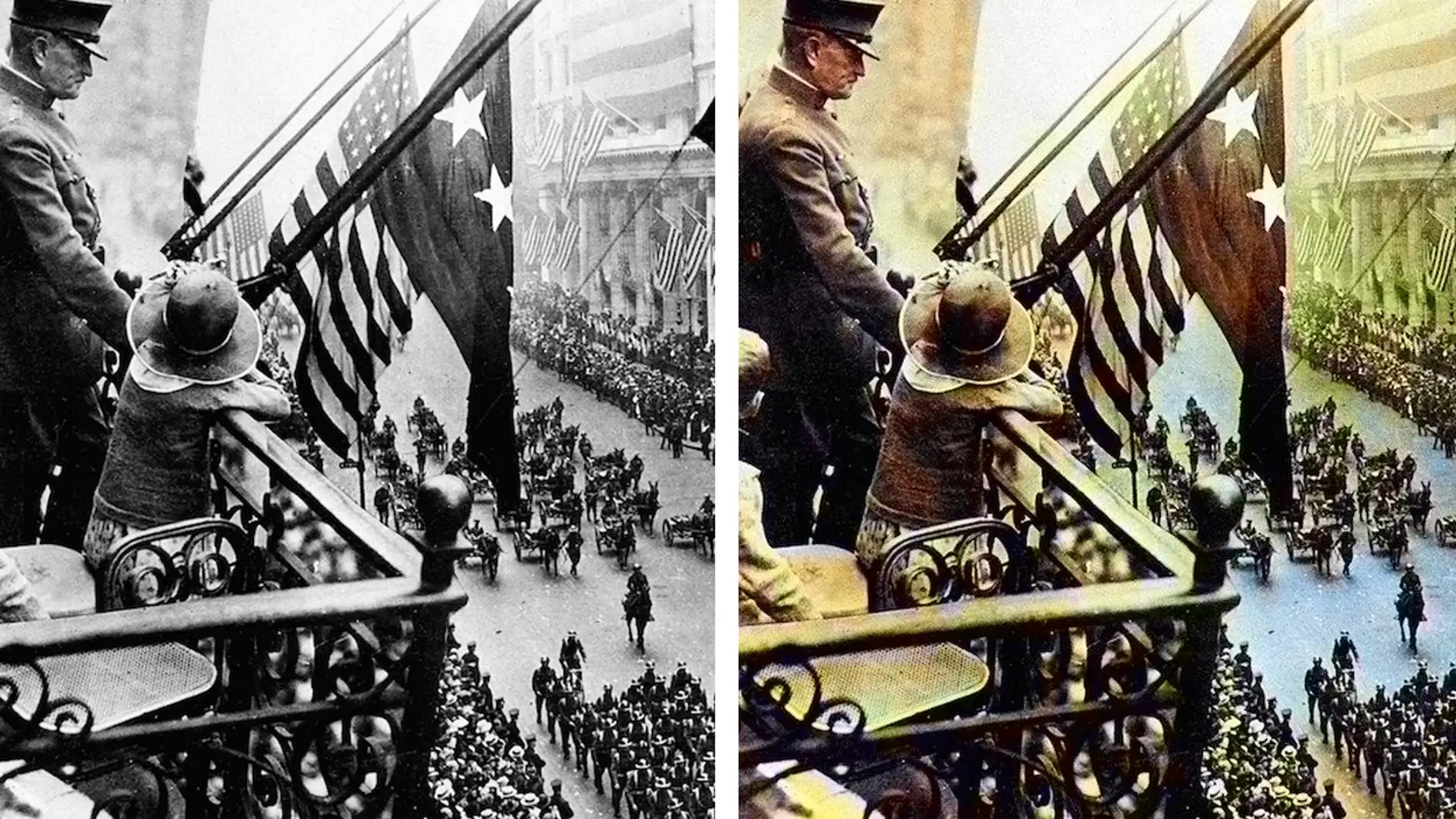 El antes y después de una foto en blanco y negro