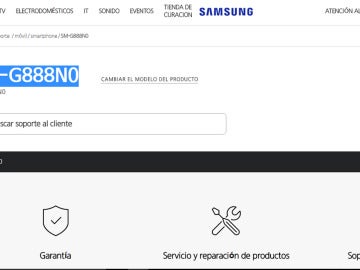 Samsung Galaxy X en la web de Samsung con el nombre del modelo