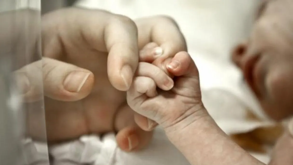 Un bebe coge de la mano a su madre Un bebe coge de la mano a su madre