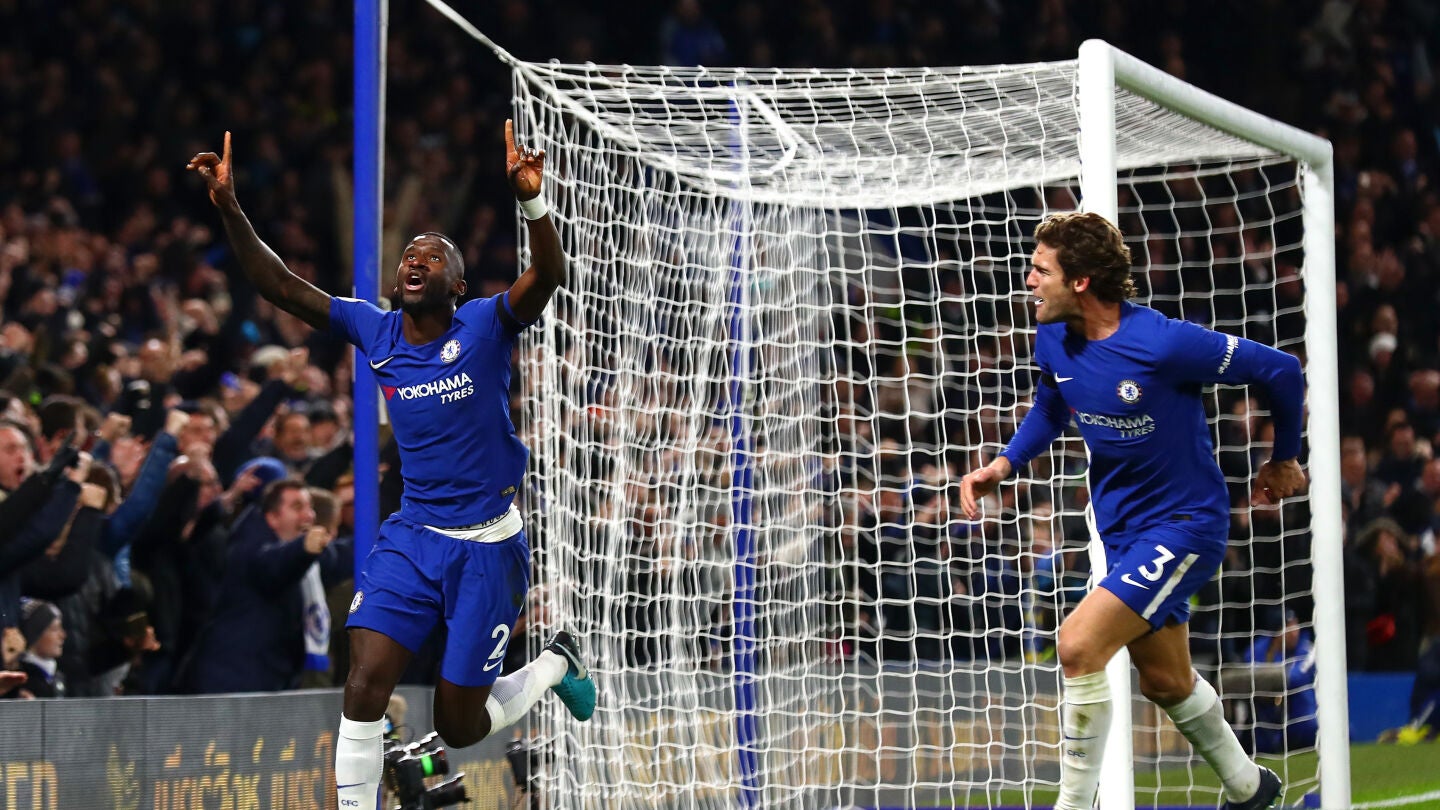 Antonio R&uuml;diger celebra su gol ante el Swansea