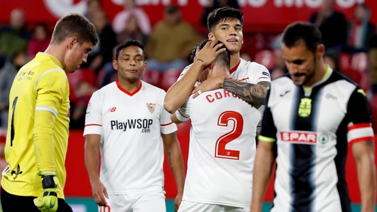 Los jugadores del Sevilla celebrando un gol ante el Cartagena Los jugadores del Sevilla celebrando un gol ante el Cartagena