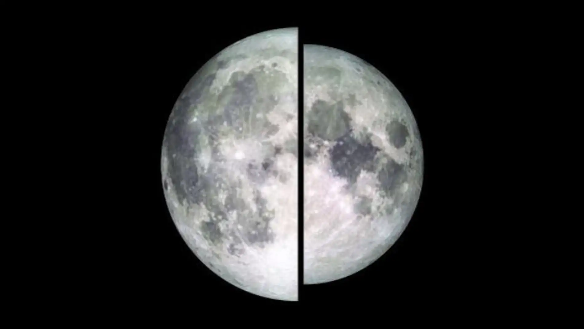 Imagen de dos lunas tomada por el LRO (Lunar Reconnaissance Orbiter). Una de ellas está en su punto más cercano a la Tierra (perigee) y otra en el más alejado (apogeo)
