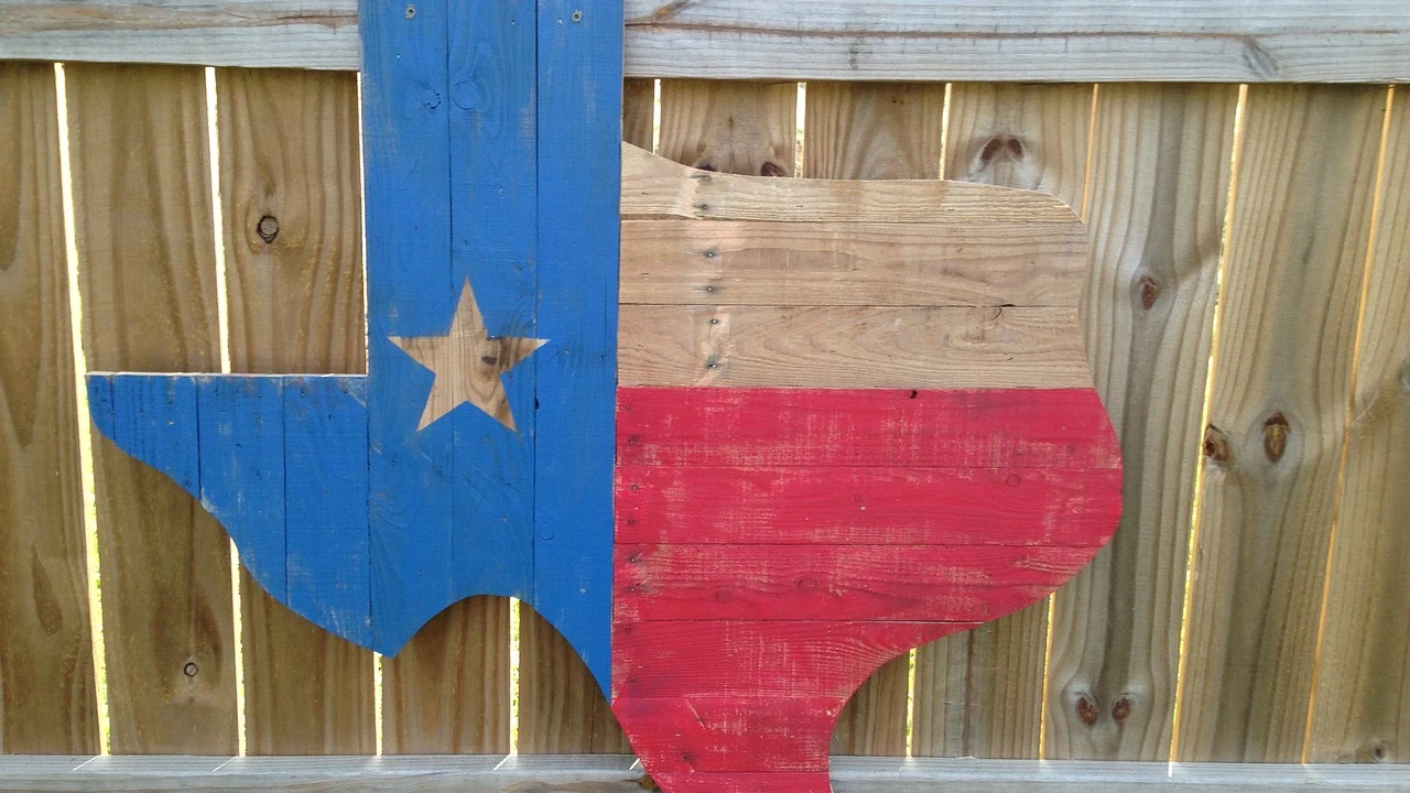 Mapa y bandera de Texas en madera