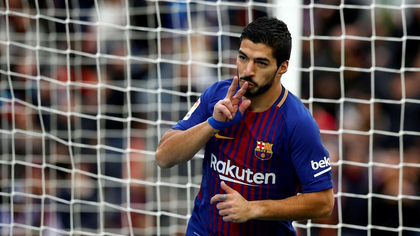 Luis Su&aacute;rez marcando el gol ante el Celta