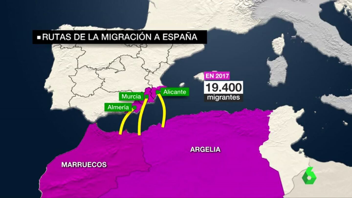 Un gr&aacute;fico con las rutas y las llegadas de migrantes en 2017