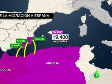 Un gráfico con las rutas y las llegadas de migrantes en 2017 Un gráfico con las rutas y las llegadas de migrantes en 2017