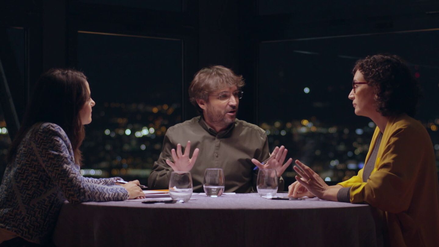 Marta Rovira e In&eacute;s Arrimadas con Jordi &Eacute;vole