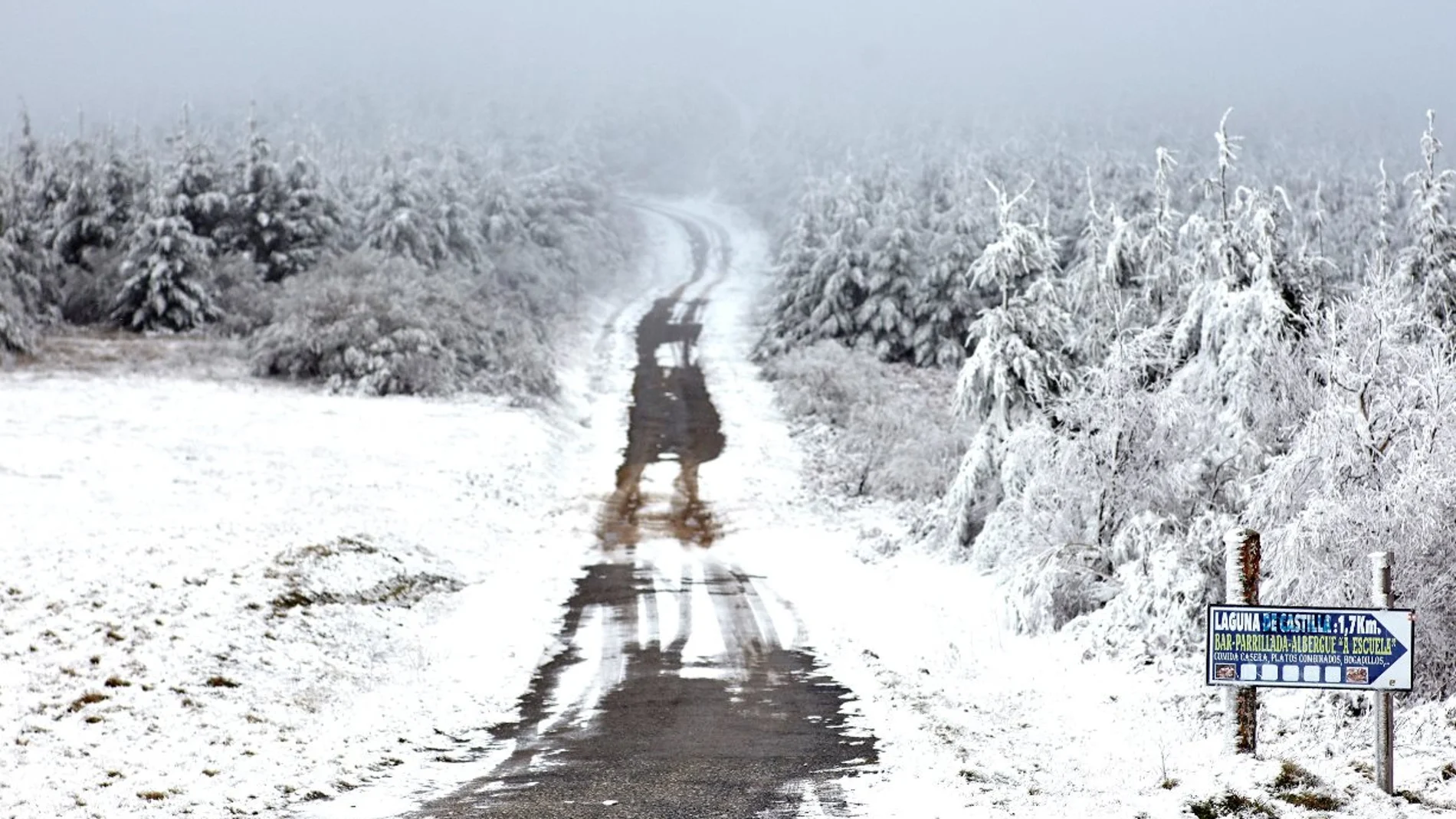 Una carretera de montaña cubierta de nieve en O Cebreir