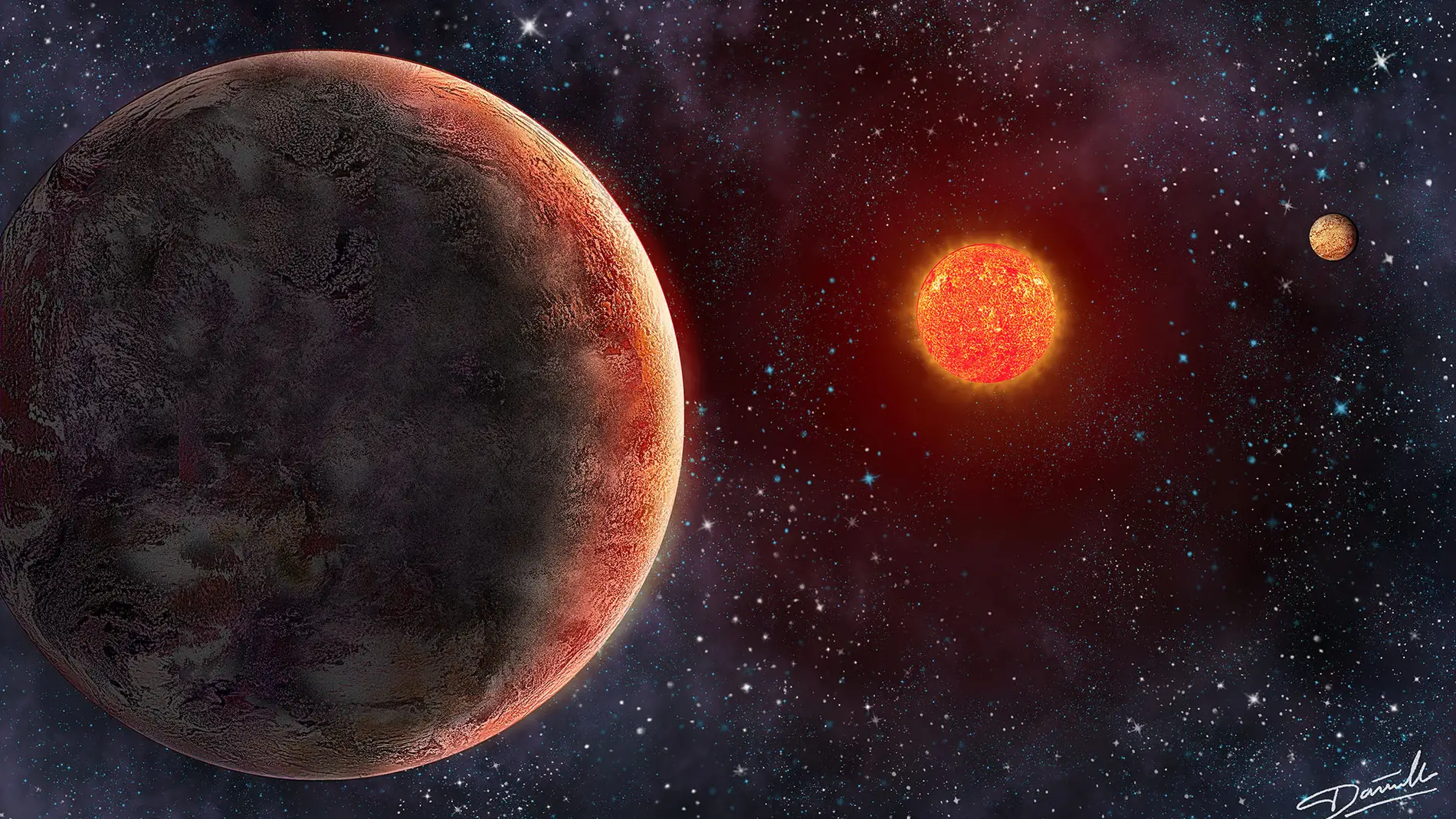 Ilustración del exoplaneta potencialmente GJ 273b alrededor de la estrella de Luyten
