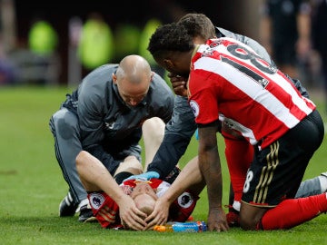 Duncan Watmore, al sufrir su primera rotura del cruzado Duncan Watmore, al sufrir su primera rotura del cruzado