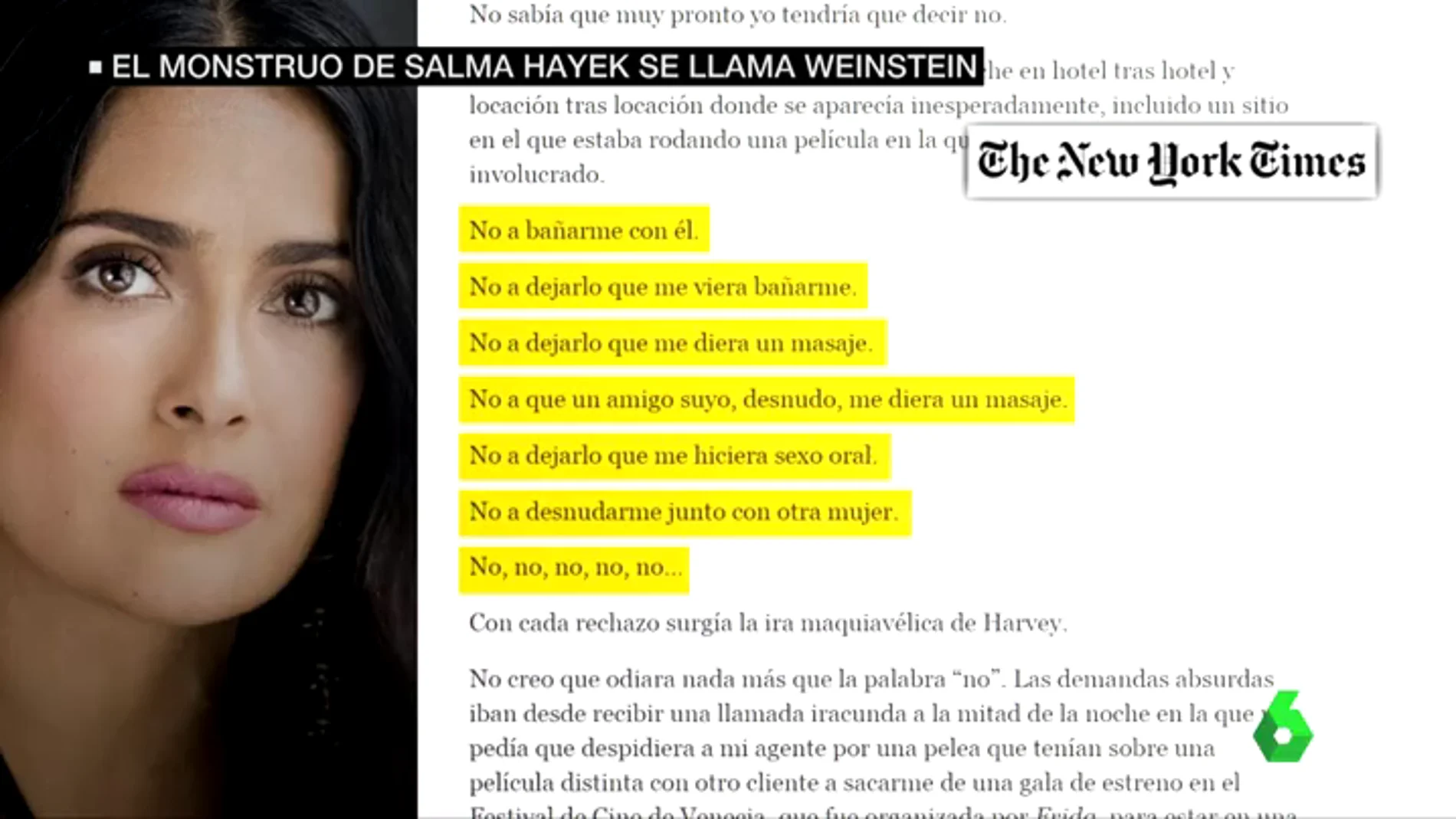 La carta de Salma Hayek denunciando los abusos de Weinstein