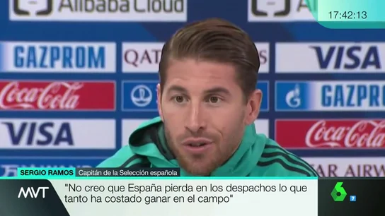 Sergio Ramos, sobre la amenaza de la FIFA: "No creo que España pierda en los despachos lo que nos ha costado ganar en el campo" Sergio Ramos, sobre la amenaza de la FIFA: "No creo que España pierda en los despachos lo que nos ha costado ganar en el campo"