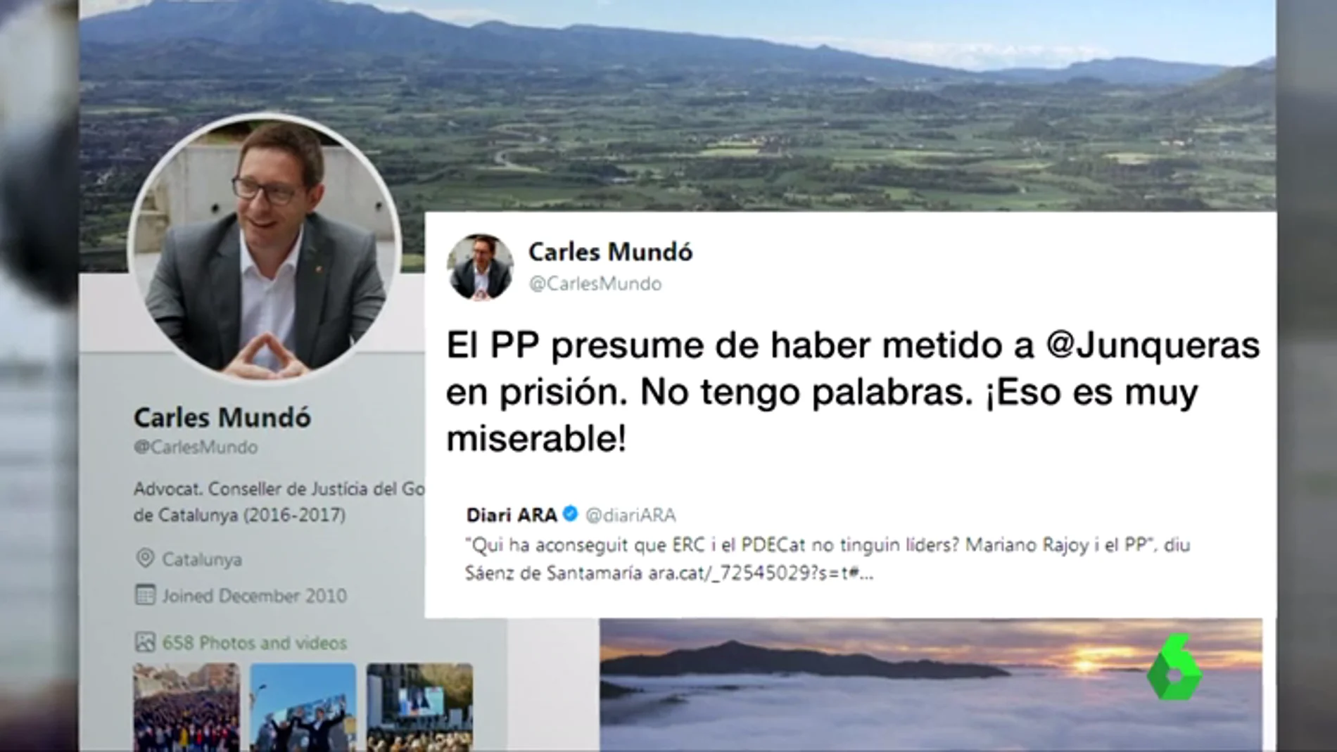 El perfil de Twitter de Carles Mundó