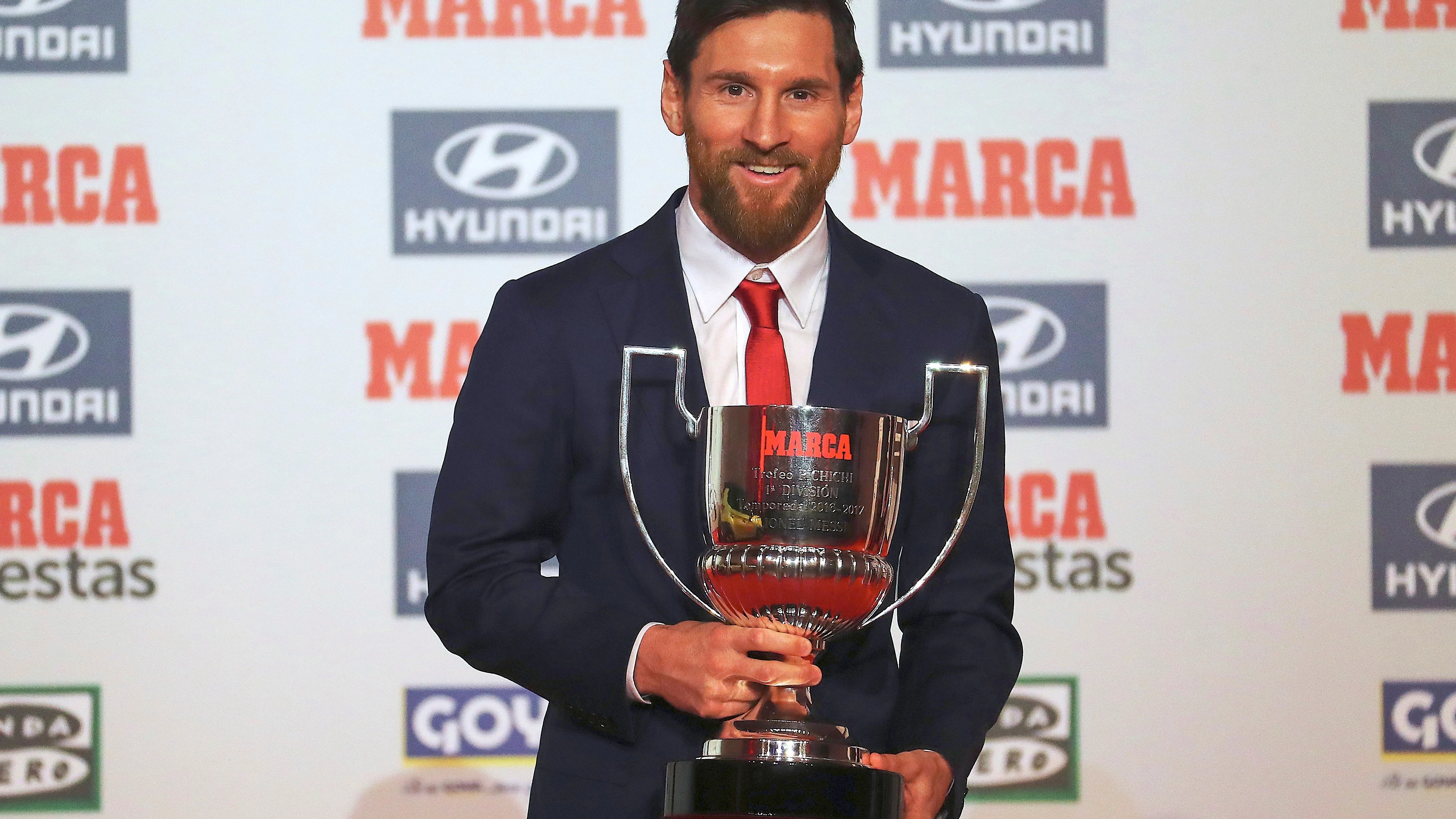 Messi posa con el trofeo Pichichi de la temporada 2016/2017 Messi posa con el trofeo Pichichi de la temporada 2016/2017