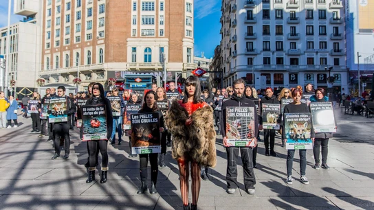 Activistas salen a la calle para protestar contra el uso de pieles de animales Activistas salen a la calle para protestar contra el uso de pieles de animales