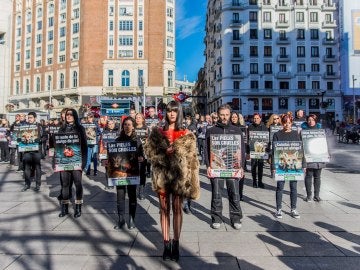 Activistas salen a la calle para protestar contra el uso de pieles de animales Activistas salen a la calle para protestar contra el uso de pieles de animales
