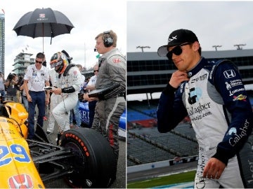 Fernando Alonso se sube a su monoplaza en la Indy; Max Chilton camina por un circuito Fernando Alonso se sube a su monoplaza en la Indy; Max Chilton camina por un circuito