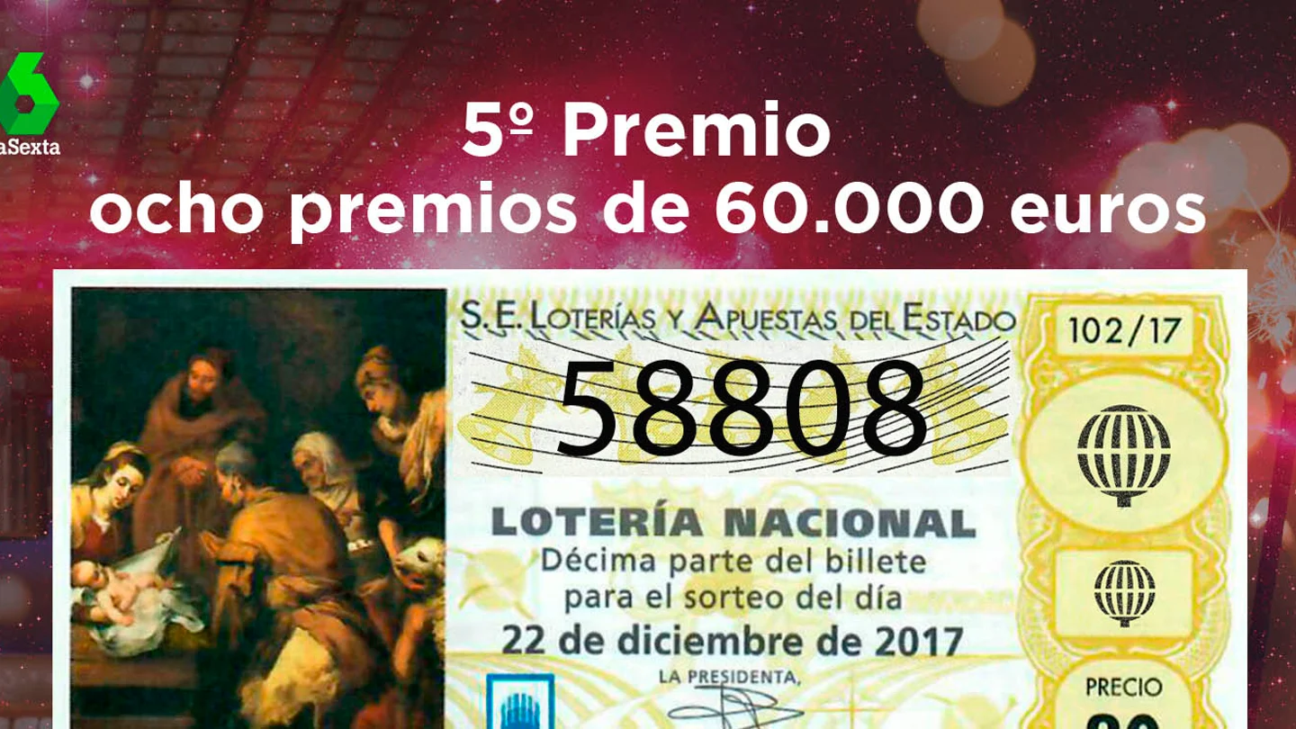 58.808, quinto premio de la lotería de Navidad 58.808, quinto premio de la lotería de Navidad