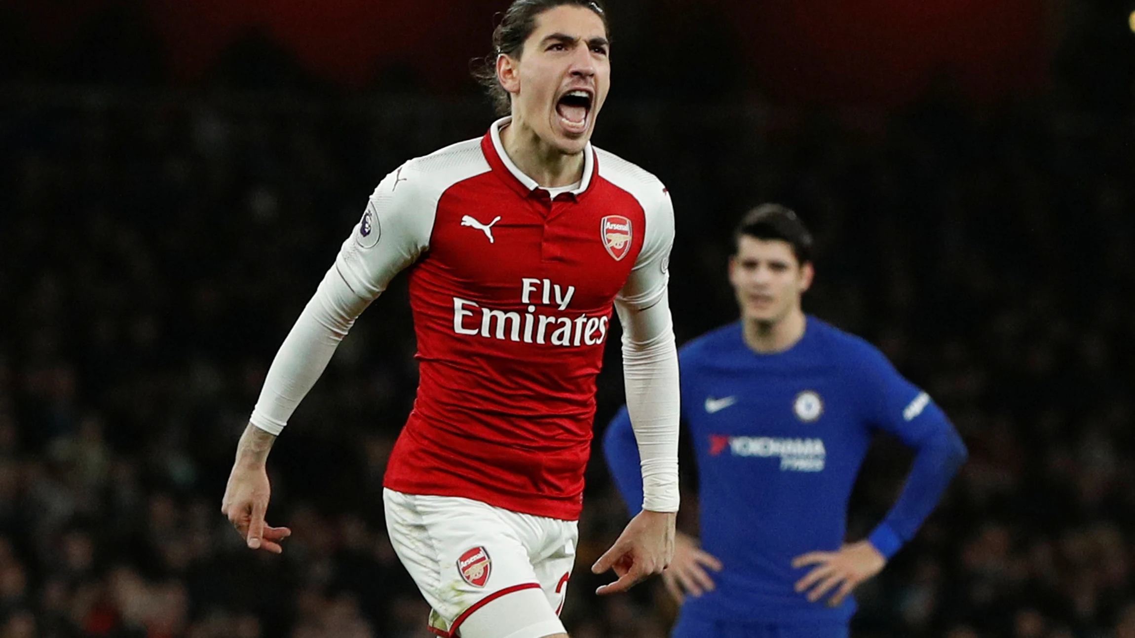 Bellerín celebra el gol del empate ante el Chelsea