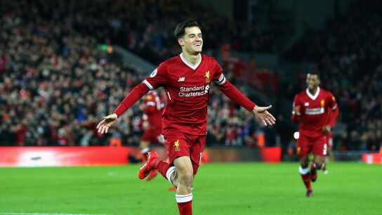Coutinho celebra uno de sus goles con el Liverpool