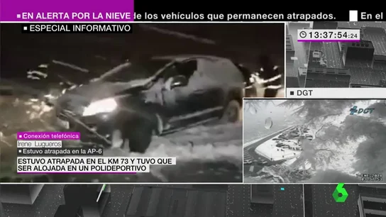 Irene Lugueros, atrapada en la AP-6 y alojada en un polideportivo: "Había VARIAS personas con ataques de ansiedad y el ambiente general era de angustia" Irene Lugueros, atrapada en la AP-6 y alojada en un polideportivo: "Había VARIAS personas con ataques de ansiedad y el ambiente general era de angustia"