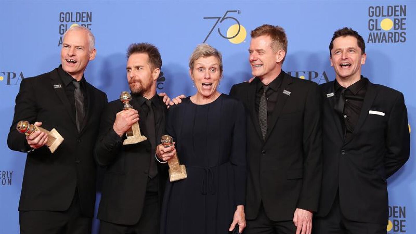 Martin McDonagh, Sam Rockwell, Frances McDormand, Graham Broadbent y Peter Czernin 