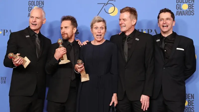 Martin McDonagh, Sam Rockwell, Frances McDormand, Graham Broadbent y Peter Czernin 