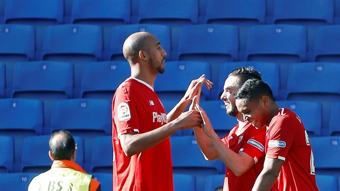 Nzonzi, Sarabia y Muriel celebran un gol Nzonzi, Sarabia y Muriel celebran un gol