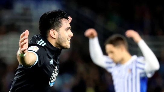 Maxi Gómez celebra su gol contra la Real Sociedad Maxi Gómez celebra su gol contra la Real Sociedad