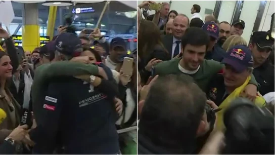 Carlos Sainz se abraza a su hijo en la llegada a Barajas Carlos Sainz se abraza a su hijo en la llegada a Barajas