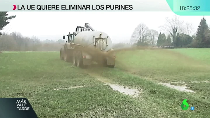 Camión echando purín en un campo