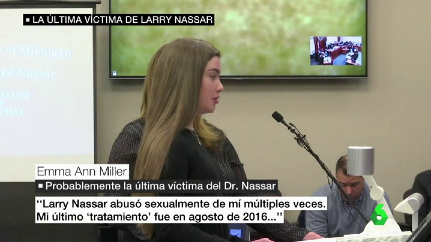 La &uacute;ltima v&iacute;ctima de de Larry Nassar, una ni&ntilde;a de 16 a&ntilde;os: "La &uacute;ltima vez fue en agosto de 2016"