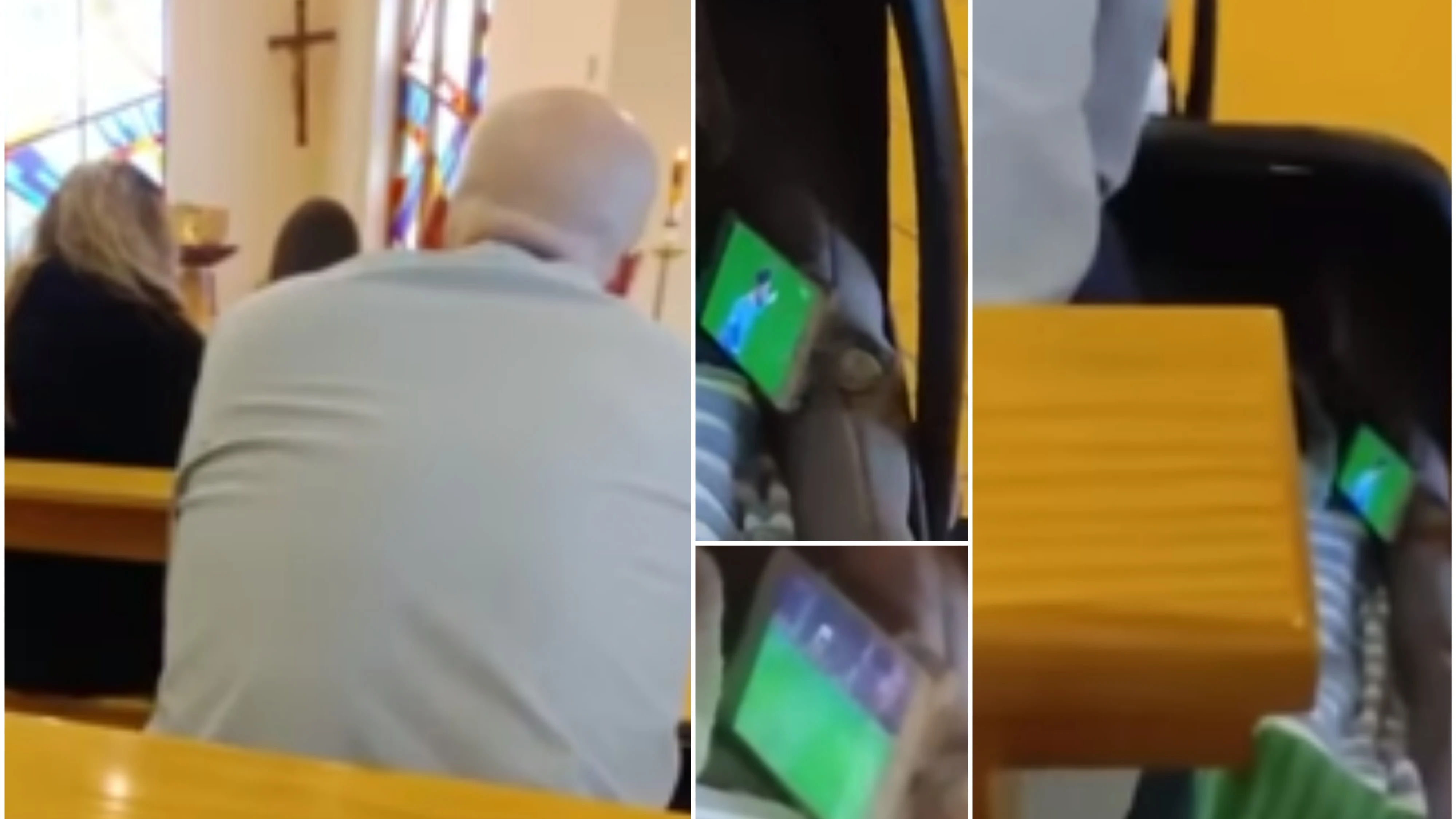 Ingeniosa manera de ver fútbol en misa