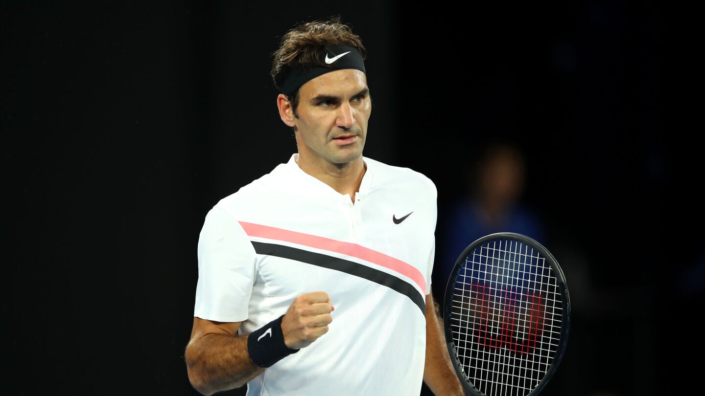 Federer celebra la consecuci&oacute;n de un punto ante Berdych